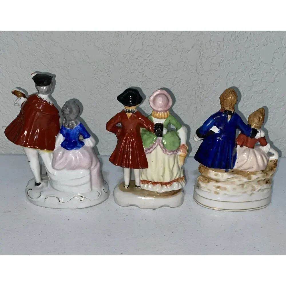 VTG Occupied Japan Colonial Couples Courting Figurine Set Lot 3 Porcelain 5”